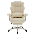 Beige massage chair with chrome base on a white background