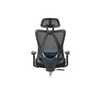 Ergonomic office chair with text highlighting features on a white background