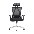 Black office chair with measurements and weight capacity on a white background