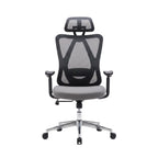 Ergonomic office chair with text highlighting features on a white background