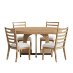 Dining area with wooden table and chairs in a kitchen setting