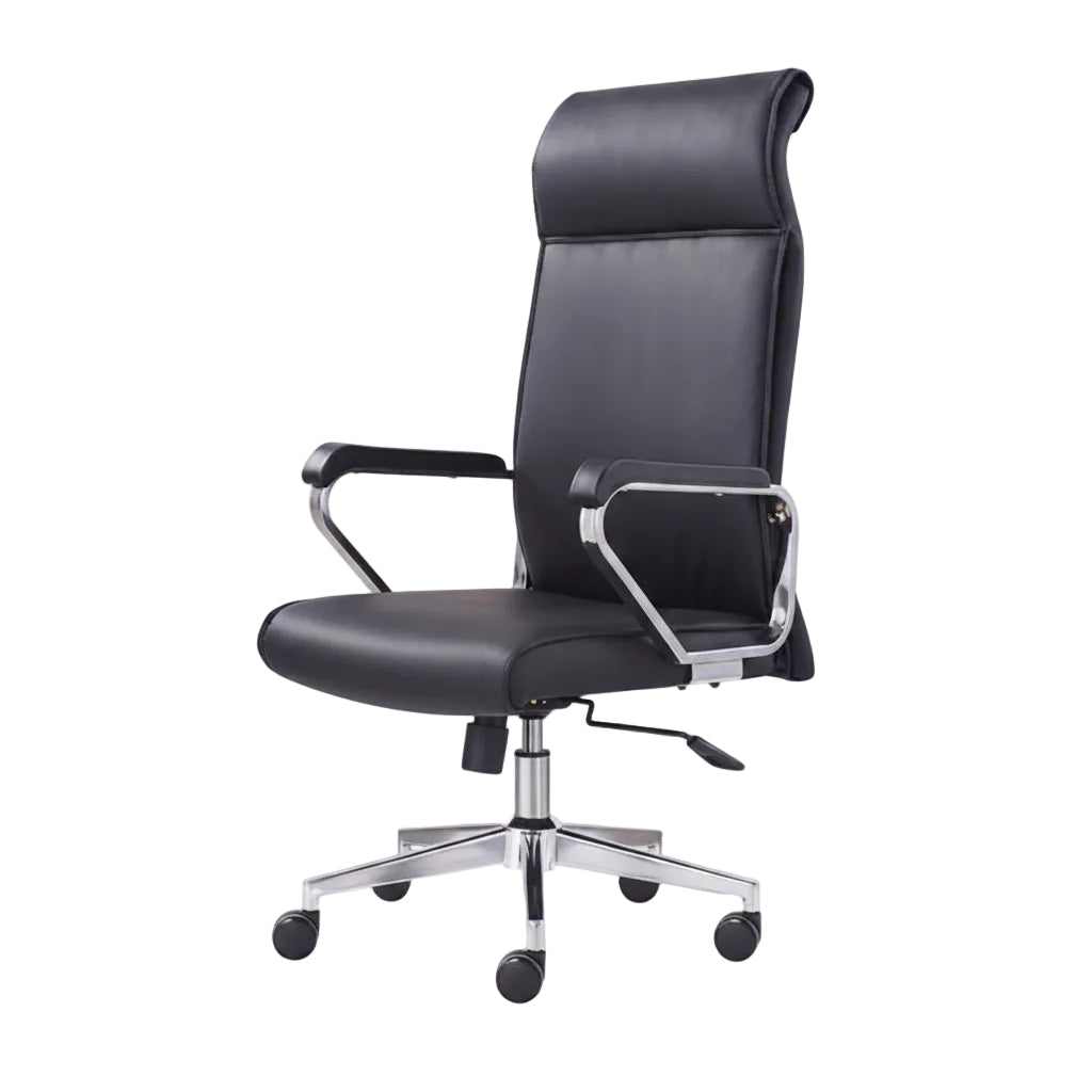 Black office chair with high backrest on a white background