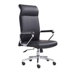 Black office chair with chrome accents on a white background