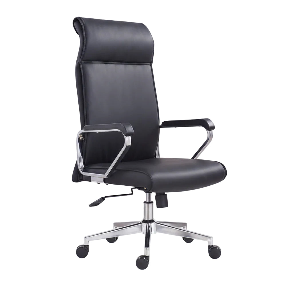 Black office chair with high backrest on a white background
