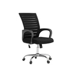 Black office chair with mesh backrest on a white background