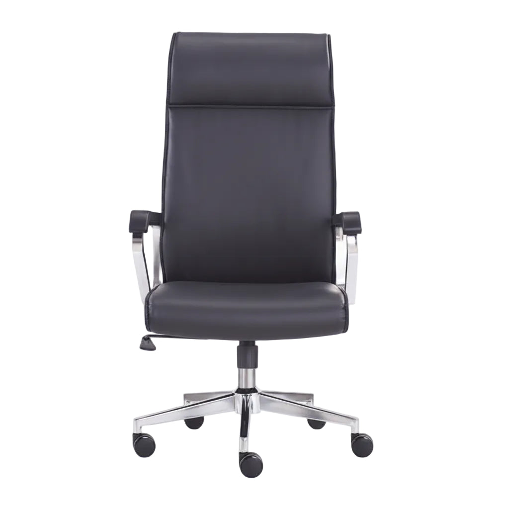 Black office chair with high backrest on a white background