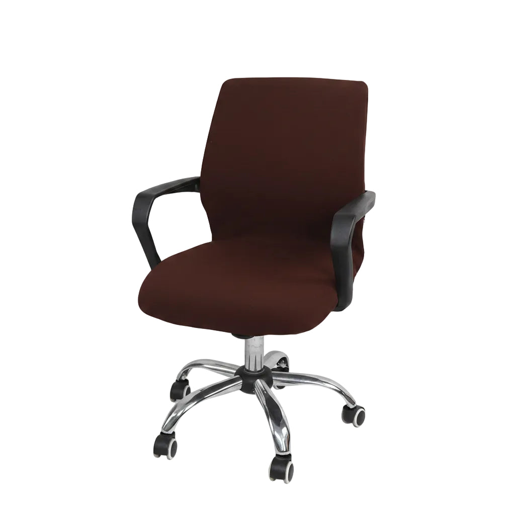 Brown office chair with chrome base on a white background
