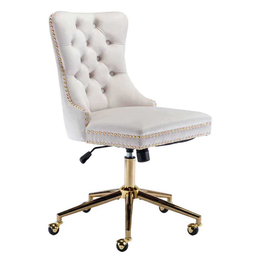 Beige office chair with gold accents on a white background