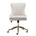 White office chair with gold base on a white background