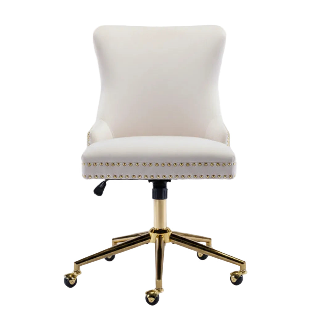 White office chair with gold base on a white background