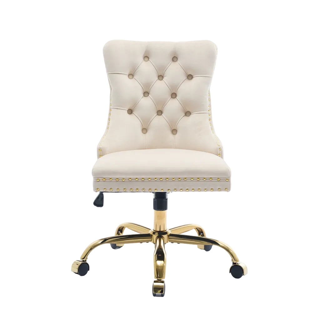 Beige office chair with gold accents on a white background