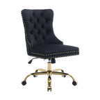 Black office chair with gold accents on a white background